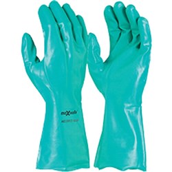 MAXISAFE CHEM RESISTANT GLOVES Green Nitrile Chemical Glove 33cm, Large Ctn 12