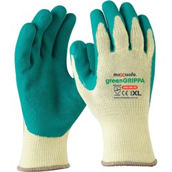 MAXISAFE GRIPPA GLOVE Knitted poly cotton, Large Green latex palm Ctn 12