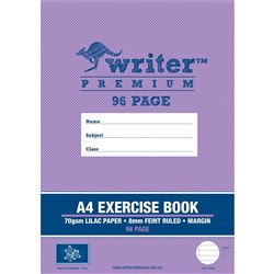 Writer Premium Exercise Book A4 8mm 70gsm With Margin 96 Page Lilac Paper Pack 10