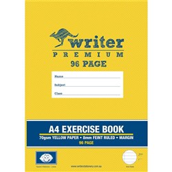 Writer Premium Exercise Book A4 8mm 70gsm With Margin 96 Page Yellow Paper Pack 10