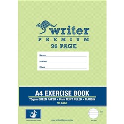 Writer Premium Exercise Book A4 8mm 70gsm With Margin 96 Page Green Dragon Pack 10