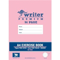 Writer Premium Exercise Book A4 8mm 70gsm With Margin 96 Page Pink Paper-Heart Pack 10