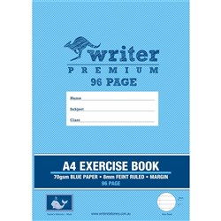 Writer Premium Exercise Book A4 8mm 70gsm With Margin 96 Page Blue Paper-Whale Pack 10
