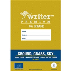 Writer Premium Exercise Book Ground Grass Sky A4 64 Page 18 mm Dotted Thirds-Snail Pkt 10