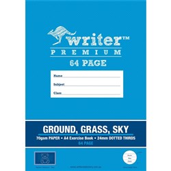 Writer Premium Exercise Book Ground Grass Sky A4 64 Page 24mm Dotted Thirds-Bear Pkt 10