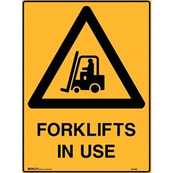 BRADY WARNING SIGN Forklifts In Use 600x450mm Polypropylene