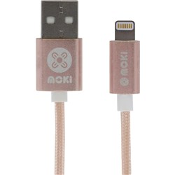 Moki USB To Lightning SyncCharge Cable 90cm Braided Rose Gold