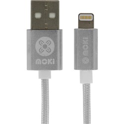 Moki USB To Lightning SyncCharge Cable 90cm Braided Silver