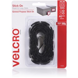 Velcro Brand Hook & Loop 22mm Dots Stick On 40 Dots Black