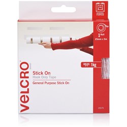 VELCRO® BRAND Stick On Hook Only 25Mm X 5M White